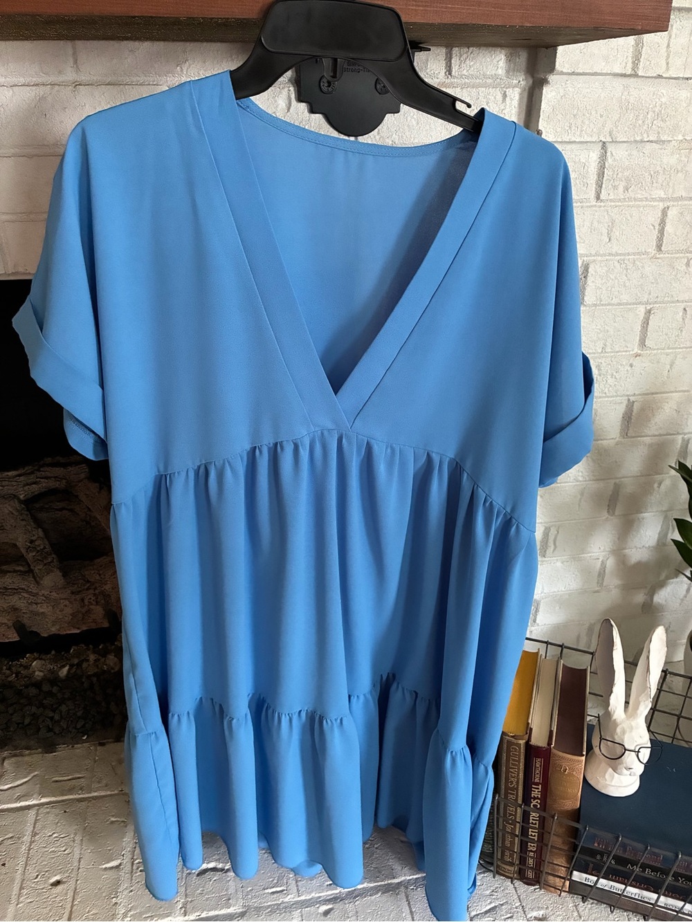 SHEIN  Blue V-Neck Tiered Dress